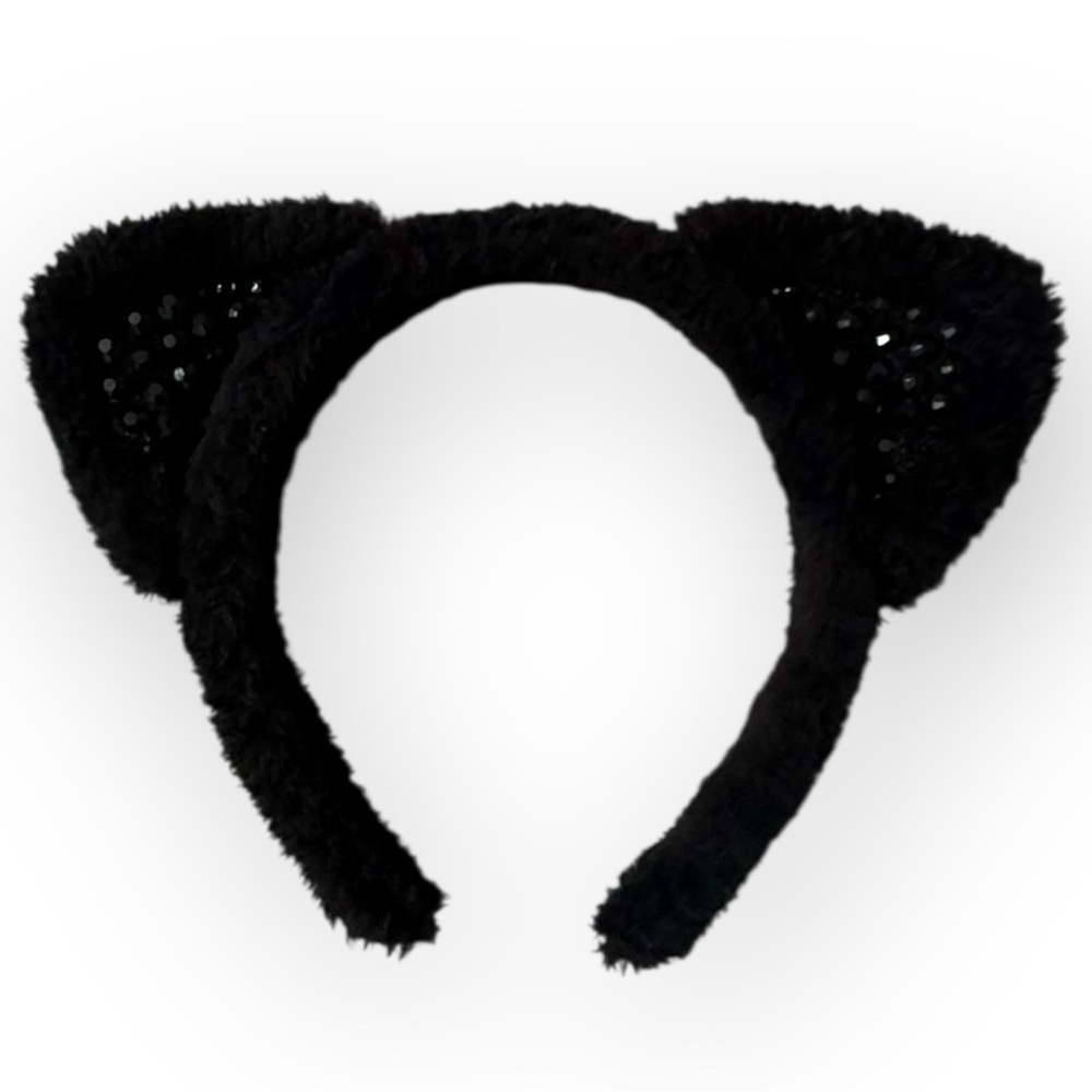 Cat Headband Black Faux Fur Beaded